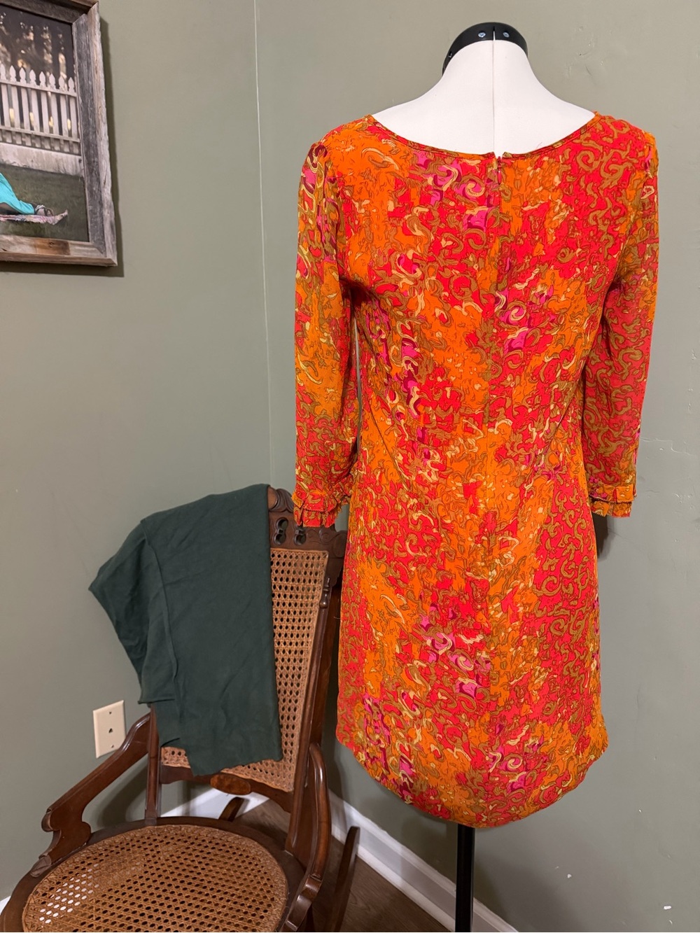 Beth Bowley 100% Silk Ruffle Front Mini Dress Orange Pink Boho Chic Size 6 - Picture 3 of 9